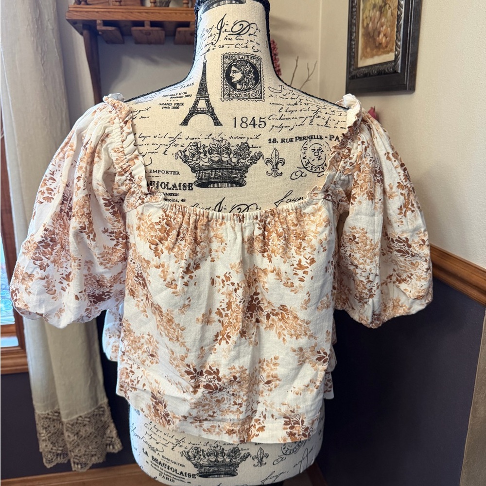 ‼️SOLD‼️Abercrombie & Fitch Linen Floral Off-Shoulder Cropped Blouse - Picture 6 of 7